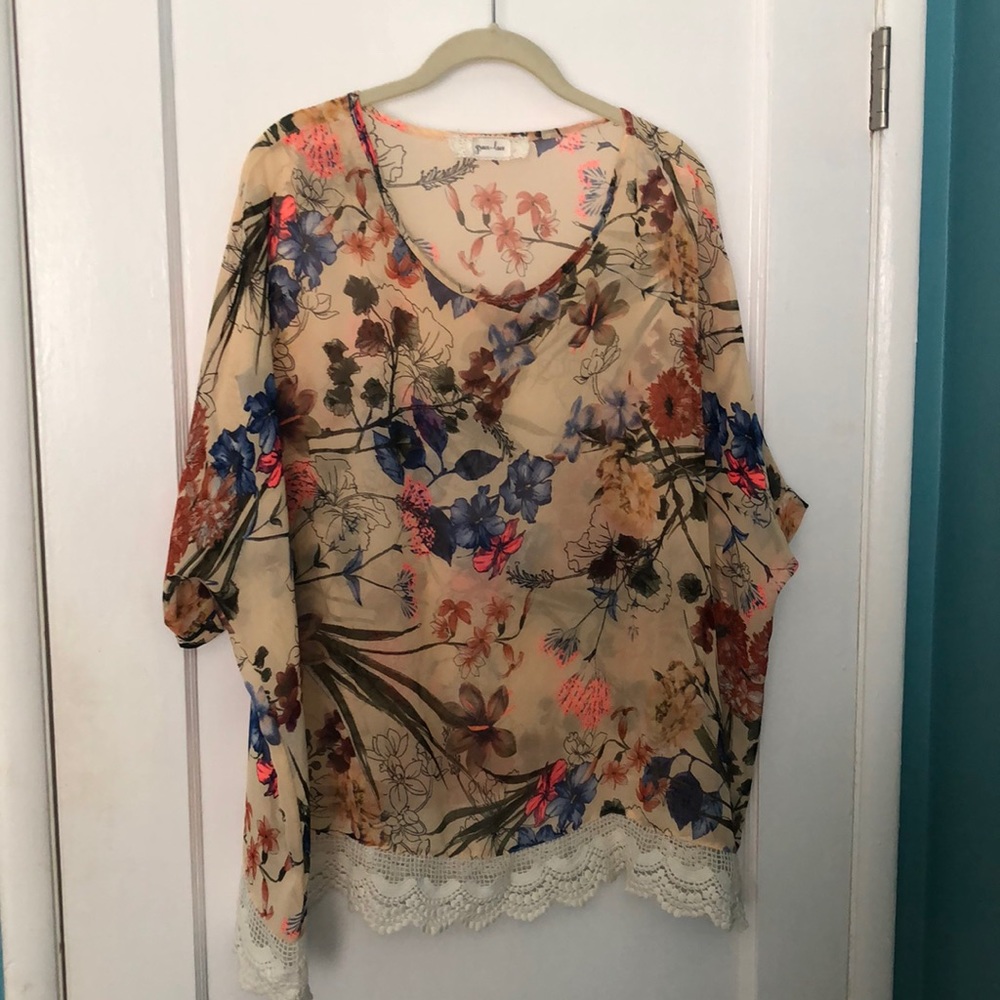 Grace & Lace Floral Blouse with Lace Trim